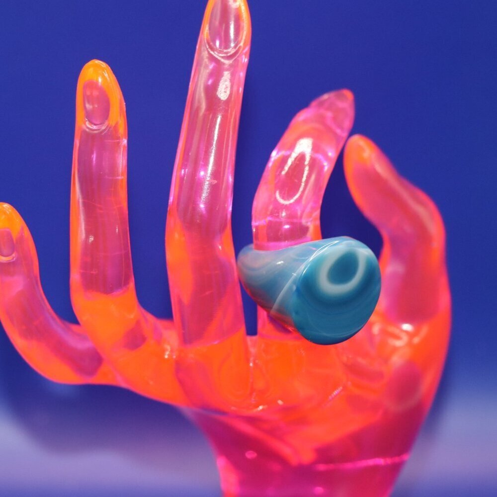 Women's or Unisex Size 6.5"Carved Blue Agate Ring